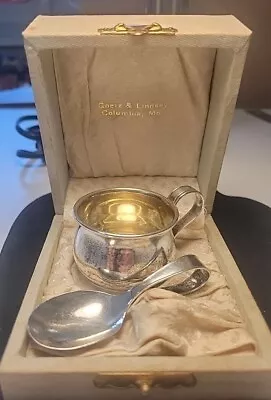 Reed & Barton 40g Sterling Silver Baby Cup & Spoon W/ Monogramed Case Vintage  • $120