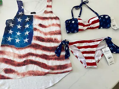 £52.65 • Buy Catalina USA Flag Stars Stripes Bikini Top M & Bottoms S & Venus Cover Up NEW
