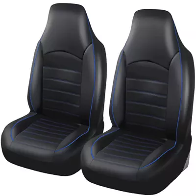 $51.39 • Buy 2Pcs/Set Breathable Car Front Seat Covers Cushion Synthetic Leather Black/Blue