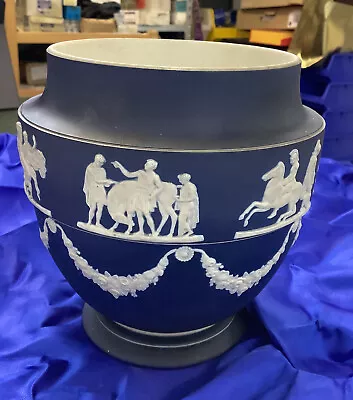 Adams Rare 19th Century Dark Blue Jasperware Vase With Greek Decor 15cm Height • £155