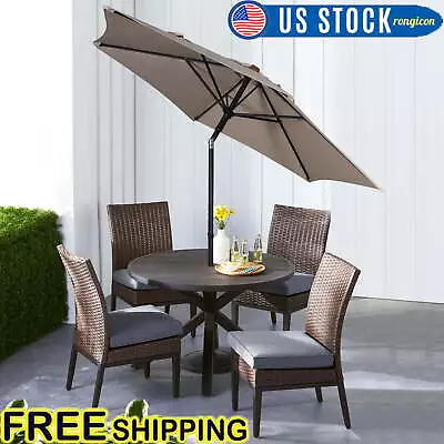 7.5 Foot Market Table Umbrella Push-Up Round Garden 6 Steel Ribs Deck Tan • $29.97