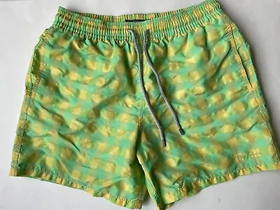 VILEBREQUIN Yellow Green Geometric Checkered Moorea Swim Trunks Shorts Large • $99