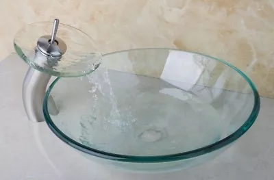 £149.99 • Buy Glass Basin Sink With Matching Glass Waterfall Tap Bathroom Cloak Room, Ensuite 