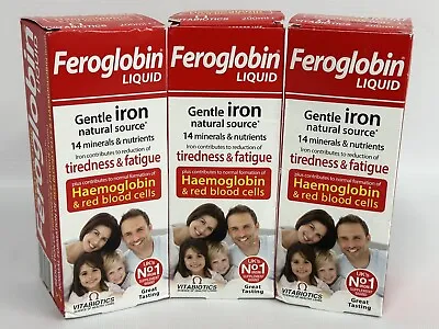 £11.99 • Buy Vitabiotics Feroglobin Gentle Iron Liquid 3 X 200ml Reduces Tiredness & Fatigue