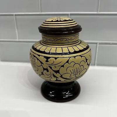 Terracotta Ginger Jar Vase With Lid Brown W/ Inlaid Cream Color Clay Handmade • $19.54