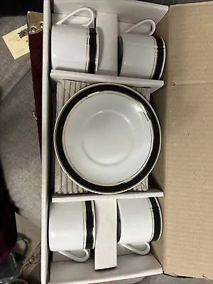 Crown Porcelain Prestige Gold Rim Set Of 4 Cappuccino Cups And Saucers New • £24.11
