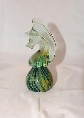 Mdina Green & Blue Swirl Glass Seahorse Paperweight Sculpture • £9.88