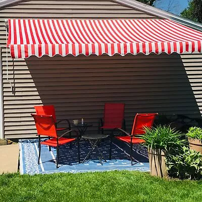 ALEKO Motorized Retractable Patio Awning 16 X 10 Ft Red And White Stripe Color • $389.25