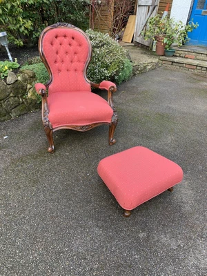 £195 • Buy Victorian Cabriole Leg Buttonback Chair, Walnut Through Arm Plus Stool