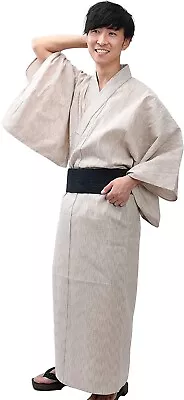 Edoten Men’s Kimono Japan Shijira Weaving Yukata - Beige - Large • £58
