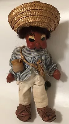 Vtg 10  Boy Peasant Mexican Folk Art Oil Cloth Dolls Leather Sandal Sombrero Hat • $22