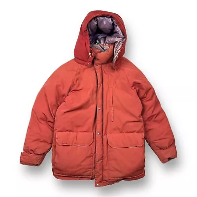 Vintage 70s Snow Lion Orange Down Hooded Puffer Jacket Ski Classic Men’s M • $212.49