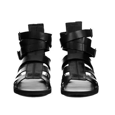 Men Hollow Out Opened Toe Buckle High Top Flat Gladiator Sandals Leather Shoes • $104.63