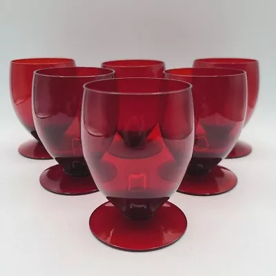 Vintage Morgantown Red Cranberry Glass Goblets Cordial Liquor Wine Footed - 6 • $25.95