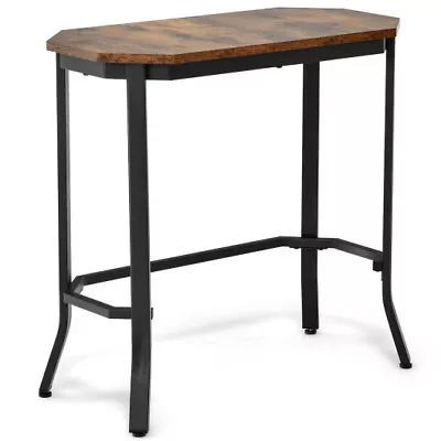 Narrow End Table With Rustic Wood Grain And Stable Steel Frame-Rustic Brown • $56.61