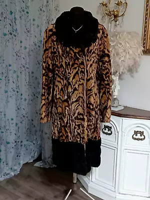 Vintage Funky Leopard Faux Fur Coat  Tiger L-XL 1970's Priscilla Modes Lykafur • $95