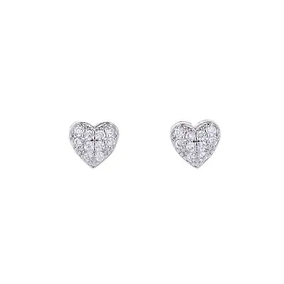 925 Sterling Silver Full CZ Heart Stud Earrings Women Girl Jewellery Gift UKGift • £3.29