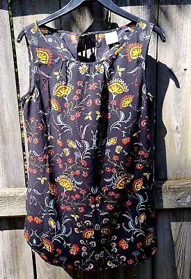 CAbi Size S Floral Tunic Top Blouse Sleeveless Black EUC • $10