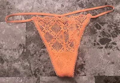 Nwt Victoria's Secret Orange Peach Floral Lace Picot V String Thong Panties • $21.84