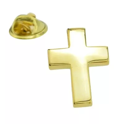 Christian Cross Badge Pin Gold Metal Crucifix Jesus Christ Christianity  • £3.49