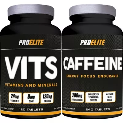 ProElite VITS 120 Tablets+Pro Elite Caffeine 240 Tabs-Vitamins & Minerals+Energy • £13.99
