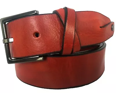 £19.99 • Buy Mens Distressed Single Skin Italian Hide Leather Belt Red 35mm  S M L Xl Xxl