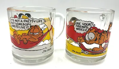 Vintage McDonalds Garfield Odie Glass Coffee Cups Pair Mugs Jim Davis 1978 • $12