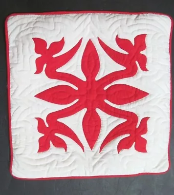 Kona Kapa Quilted White Pillow Cover Red Appllque Red Piping • $13.99