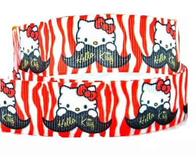 7/8  2 YARDS Hello Kitty Moustache Grosgrain Ribbon Fathers Day Gift Bows Cards  • $6.64