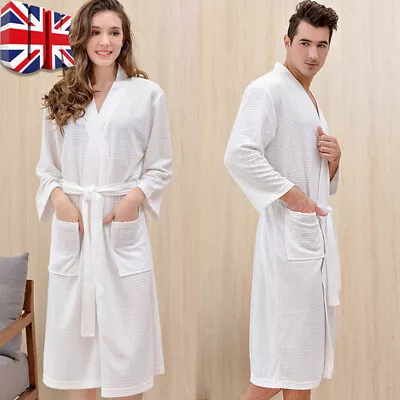 Unisex Hotel Spa Waffle Bathrobe 100% Egyptian Cotton Nightwear Dressing Gown UK • £9.99