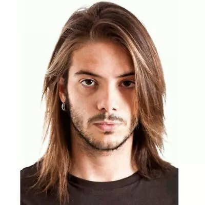 Men Long Full Wigs Synthetic Brown Straight Hair Fancy Cosplay Party Wig Props • £17.26