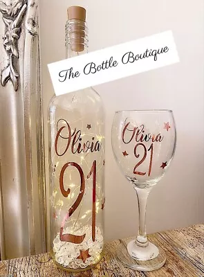 Personalised Light Up Bottle Wine Glass Set Birthday Gift 16th 18th 21st 30th • £14.95