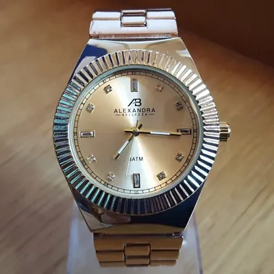 £29 • Buy Mens Rose-Gold Bracelet Alexandra Bellezza Milano Sparkling Crystal Analog Watch