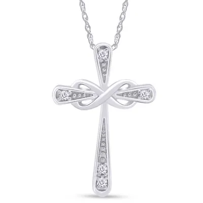 $45.12 • Buy Cross Pendant Necklace .04 Ct Natural Diamond 14K Gold Plated Silver