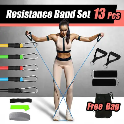 $13.99 • Buy 13 PCS Resistance Band Set Yoga Pilates Abs Exercise Fitness Tube Workout Bands