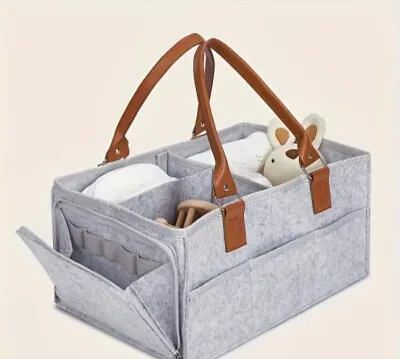 Grey Baby Diaper Organizer Storage Box Caddy Felt Changing Nappy Kids Carrier  • £12.99