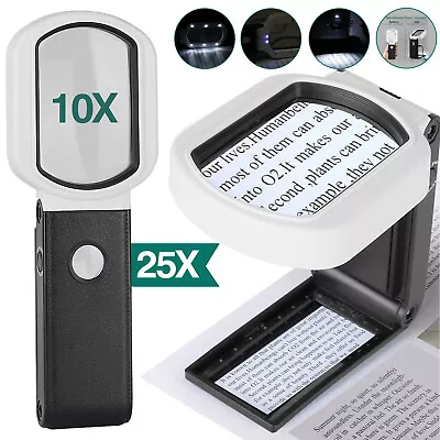 25X 10X Magnifying Glass With Light 9 LED Lamp Magnifier Foldable Stand Table US • $13.98