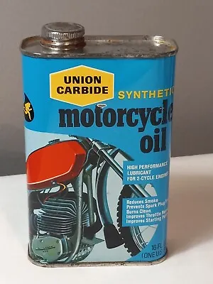 Vintage Union Carbide Motorcycle Oil Can Full 1 Pint NY New York • $39.95