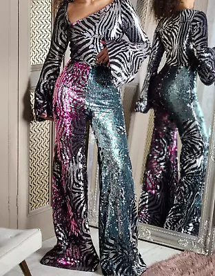 Halpern Runway Zebra Multi Sequin Bodysuit Jumpsuit Catsuit WAS£2045 FR36 UK 6 8 • £325