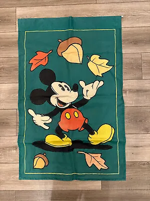 Disney Vintage 1990s Mickey Mouse Garden Flag 44×28 Fall Leaves 2-side Nylon • $13