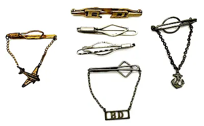 Vintage Chain Type Tie Clips / Tacks Clasp Gold And Silver Tone Lot Of 6 • $14.99