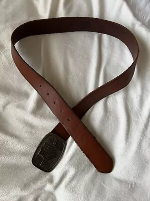 American Eagle Outfit Genuine Brown Leather Belt 1977 USA Metal Buckle Size 34 • £24.13