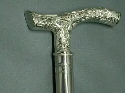 Noble Luxury Silver Steel Walking Stick Hiking Cane Fritz Stick Vintage Gift • $34.50