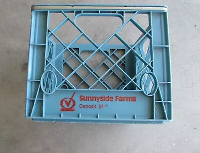 Vintage Sunnyside Farms Plastic Milk Crate / Metal Ring 13 X 13 X11 Turquise • $20