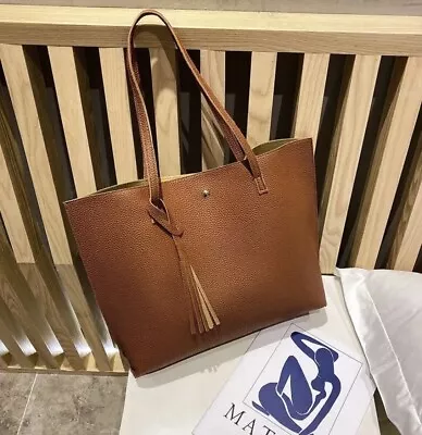 Large Tan Light Weight PU Tote Bag  • £15