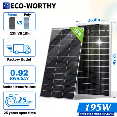 ECO-WORTHY 100W 200W 400W 1000W Watt Bifacial Solar Panel Mono PV 12V Home RV • $54.99