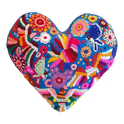 Valentine's Day Large Heart Felt Embroidered Pillow NEW Gift Otomi Mexican • $45