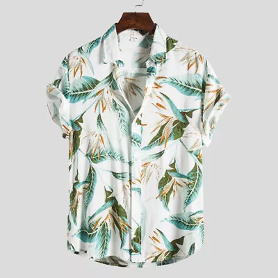 Men Hawaiian Shirts Short Sleeve Beach Shirt Holiday Summer Floral Aloha Shirts • $13.67