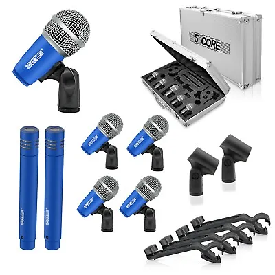 5Core 7 Pieces Drum Mic Kit W/ Metal Bass Snare Condenser Microphone Clip & Case • $98.99