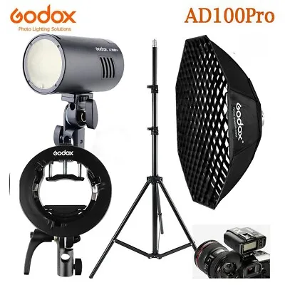 Godox AD100Pro 100WTTL HSS Pocket Flash + 95cm Softbox + 2M Stand + S2 Bracket • $539